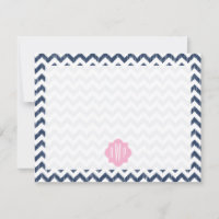 Blue Chevron Ikat Monogrammed Flat Notecard