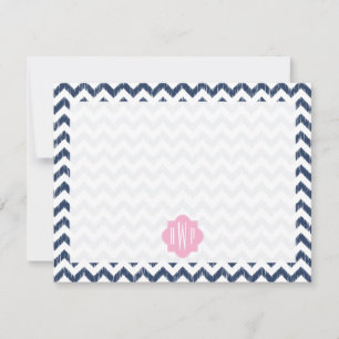 Blue Chevron Ikat Monogrammed Flat Notecard