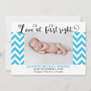 Blue Chevron Love @1st Sight - Birth Announcement