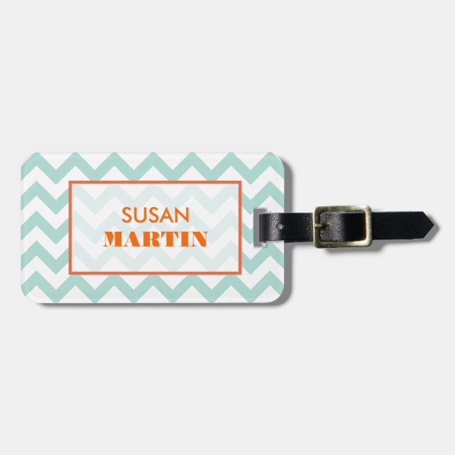 Blue Chevron Luggage Tag (Front Horizontal)