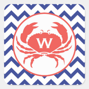 Blue Chevron Monogram Crab Sticker