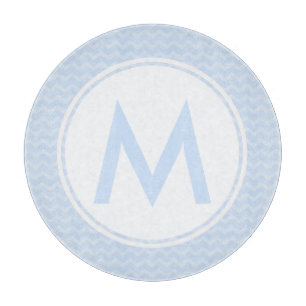 Blue Chevron Monogram Glass Cutting Board 12"