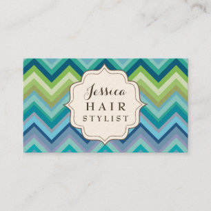 Blue Chevron Pattern Hair Stylist Business Cards