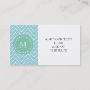 Blue Chevron Pattern Mint Green Monogram Business Card