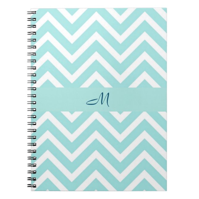 Blue chevron pattern with monogram notebook (Front)