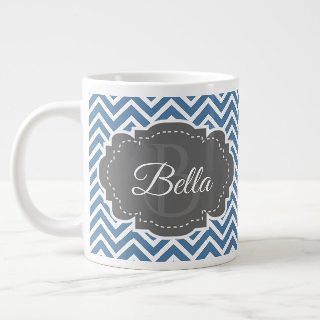 Blue Chevron Personalise Giant Coffee Mug (Left)