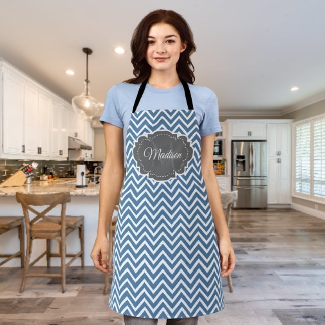 Blue Chevron Personalised Apron (Blue Chevron Personalized Apron)