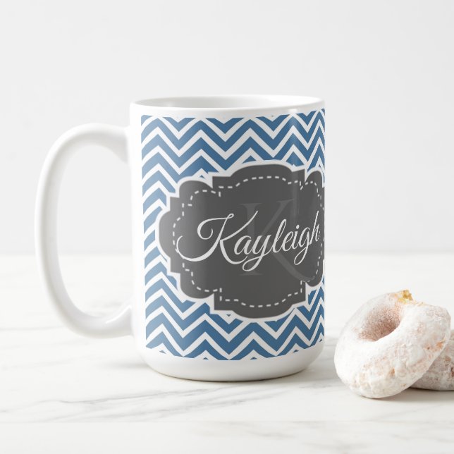 Blue Chevron Personalised Coffee Mug (With Donut)