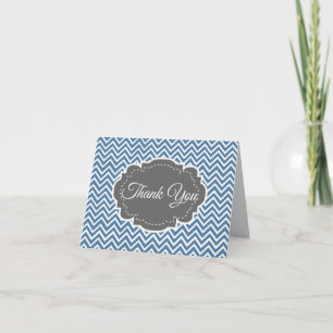 Blue Chevron Personalised Folded Thank You Card