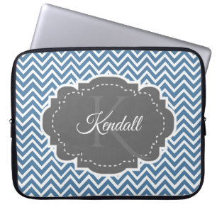 Blue Chevron Personalised Laptop Sleeve