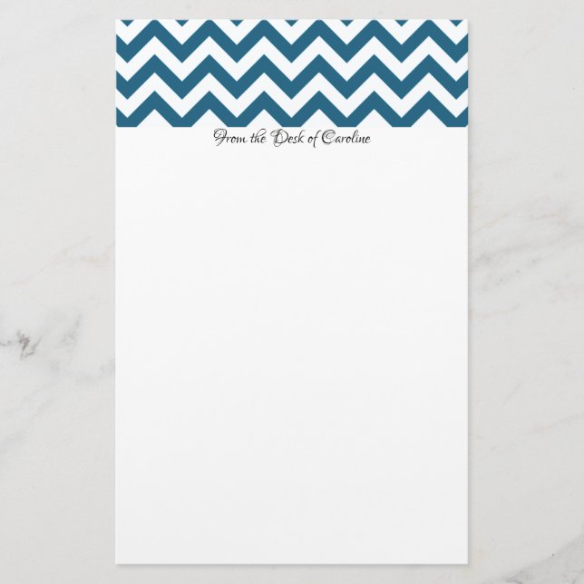Blue Chevron Personalised Stationery (Front)