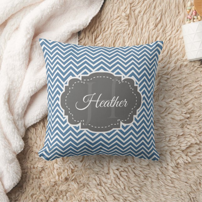 Blue Chevron Personalised Throw Pillow (Blanket)