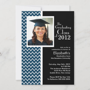 Blue Chevron Photo Graduation Party Invitation