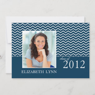 Blue Chevron Photo Graduation Party Invitation