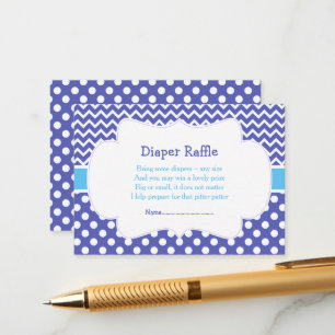 Blue Chevron & Polka Dot Diaper Raffle Enclosure Card