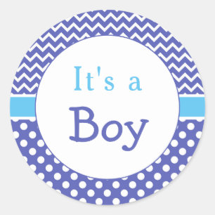 Blue Chevron & Polkas Dot Baby Shower Classic Round Sticker