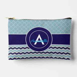 Blue Chevron Quatrefoil Accessory Pouch