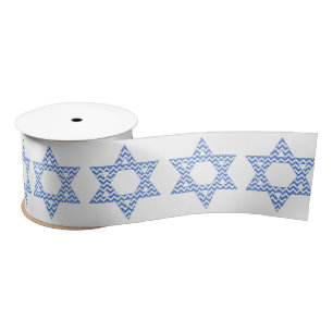 Blue Chevron Star of David Hanukkah Satin Ribbon