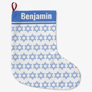 Blue Chevron Star of David  Large Christmas Stocking