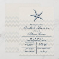 Blue Chevron Starfish Beach bridal shower Invites