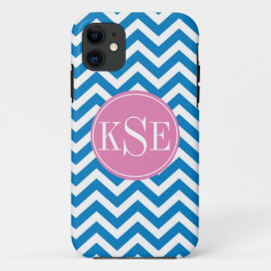 Blue chevron stripe monogram iphone 5 case