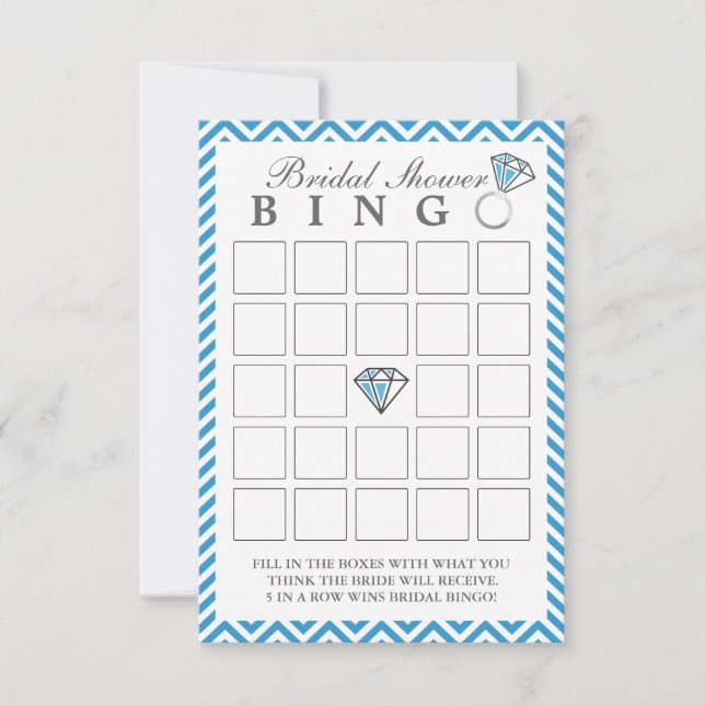 Blue Chevron Stripes Bridal Shower Bingo Cards (Front)