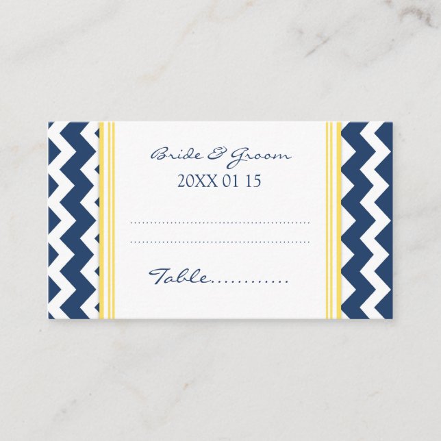Blue Chevron Wedding Table Place Setting Cards (Front)
