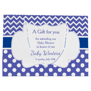 Blue Chevron & White Polka Dots Baby Shower Party Large Gift Bag