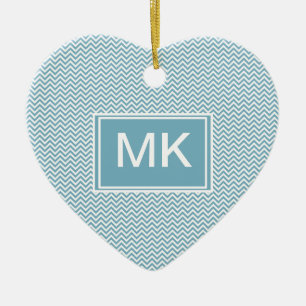 Blue Chevron with Monogram Ceramic Ornament