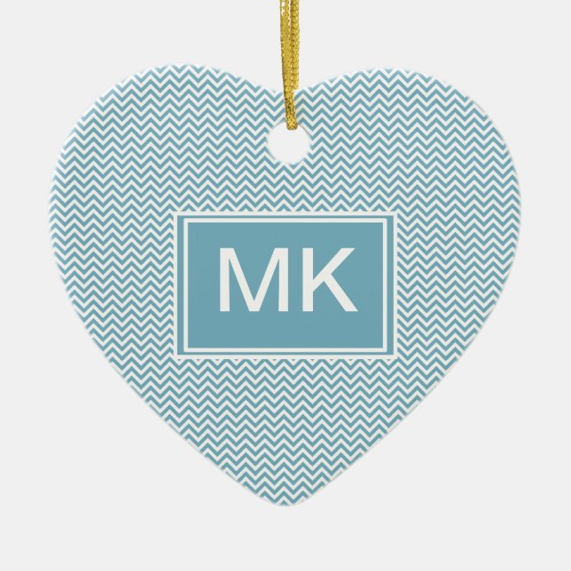 Blue Chevron with Monogram Ceramic Ornament (Front)