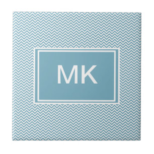 Blue Chevron with Monogram Ceramic Tile