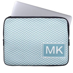 Blue Chevron with Monogram Laptop Sleeve