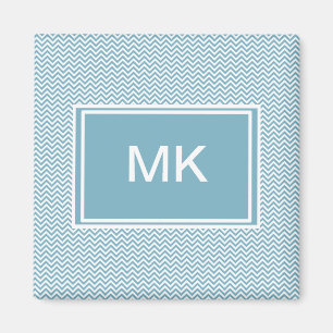Blue Chevron with Monogram Magnet