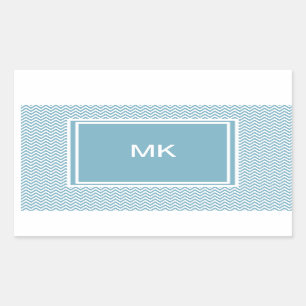 Blue Chevron with Monogram Rectangular Sticker