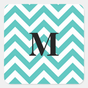 Blue Chevron with Monogram Square Sticker