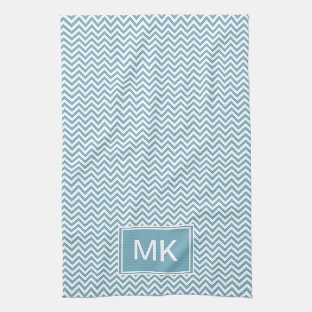 Blue Chevron with Monogram Tea Towel (Vertical)