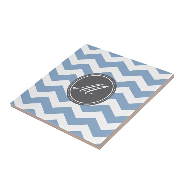 Blue Chevron with Monogram Tiles (Side)