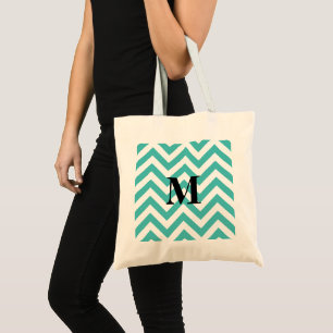 Blue Chevron with Monogram Tote Bag