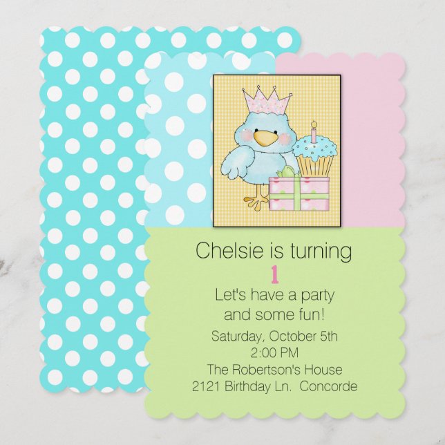 Blue Chic Babys First Birthday Invitation (Front/Back)