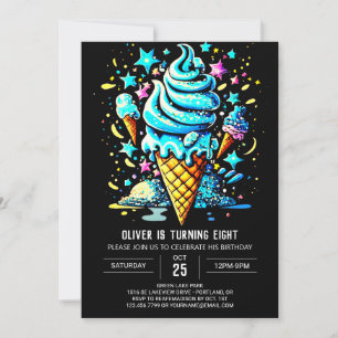 Blue Chic Custom Boy Ice Cream Birthday Invitation