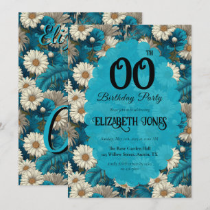 Blue Chic Daisy Milestone Birthday For Mum Invitation