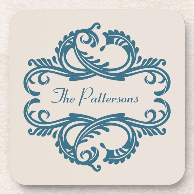 Blue Chic Damask Coaster Set (Front)