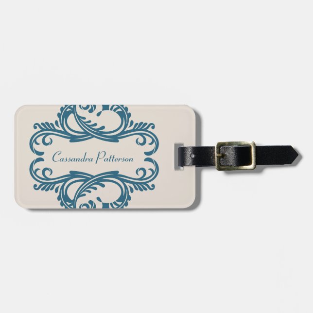 Blue Chic Damask Luggage Tag (Front Horizontal)