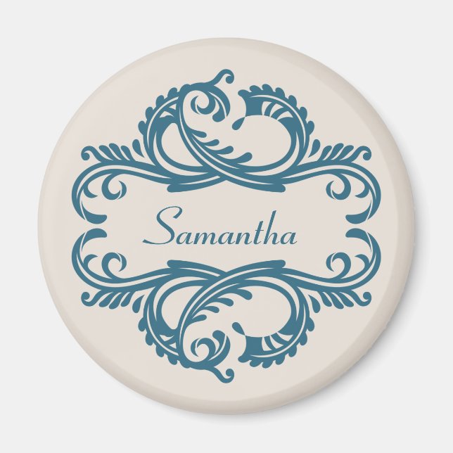 Blue Chic Damask Magnet (Front)
