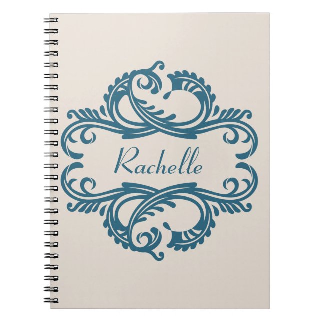 Blue Chic Damask Notebook (Front)