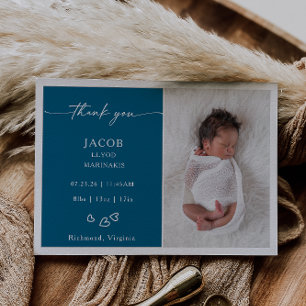Blue Chic Minimalist Photo Baby Announcement Card