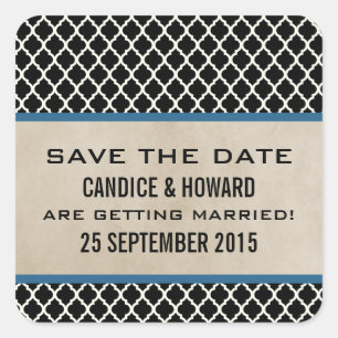Blue Chic Quatrefoil Save the Date Stickers