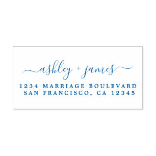 Blue Chic Script Names Wedding Return Address Self-inking Stamp