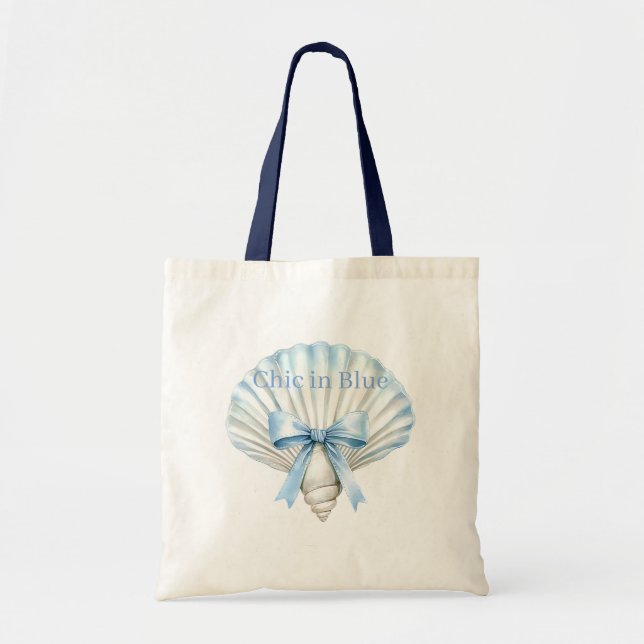 Blue Chic Shell Beach Tote Bag (Front)