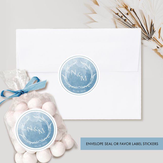 Blue Chic Watercolor Monogram Envelope Seal /Favou (Creator Uploaded)